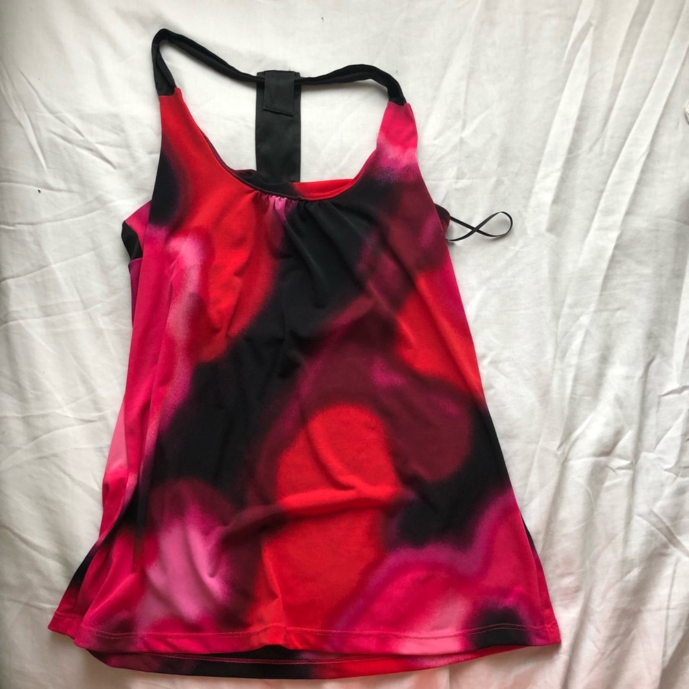Artsy red/black tunic top with silk straps